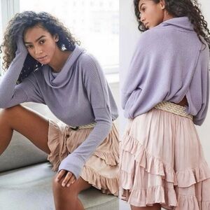 FREE PEOPLE We The Free Lavender Cowl Neck Ribbed Split Back Long Sleeve Top L